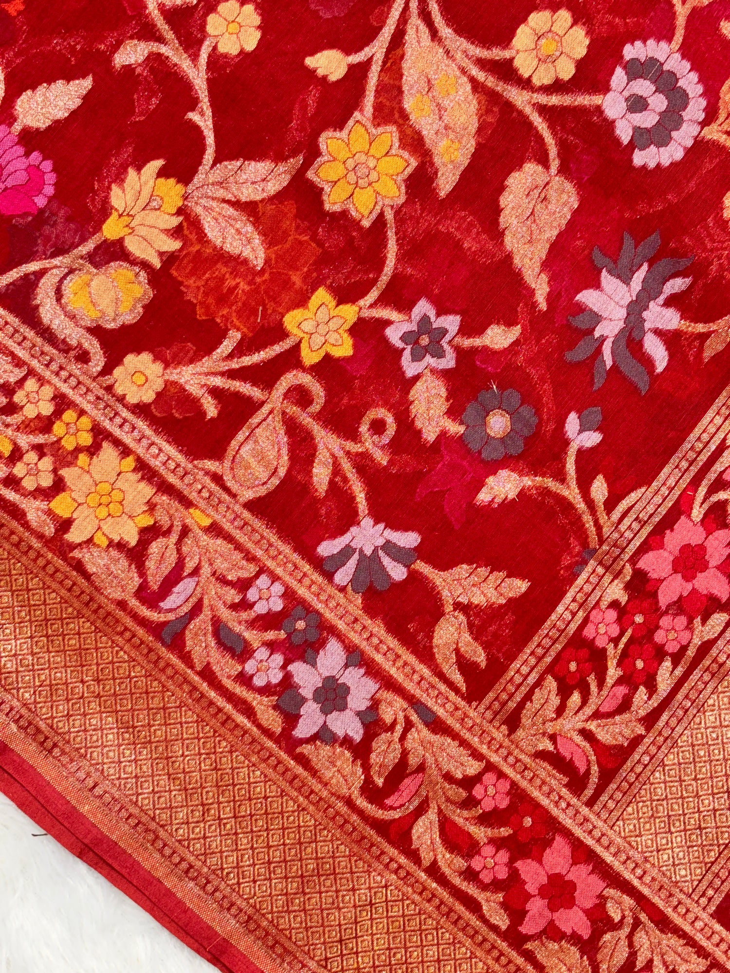 Red Shade Pure Cotton Inspired Jamdani Handwoven Banarasi Saree