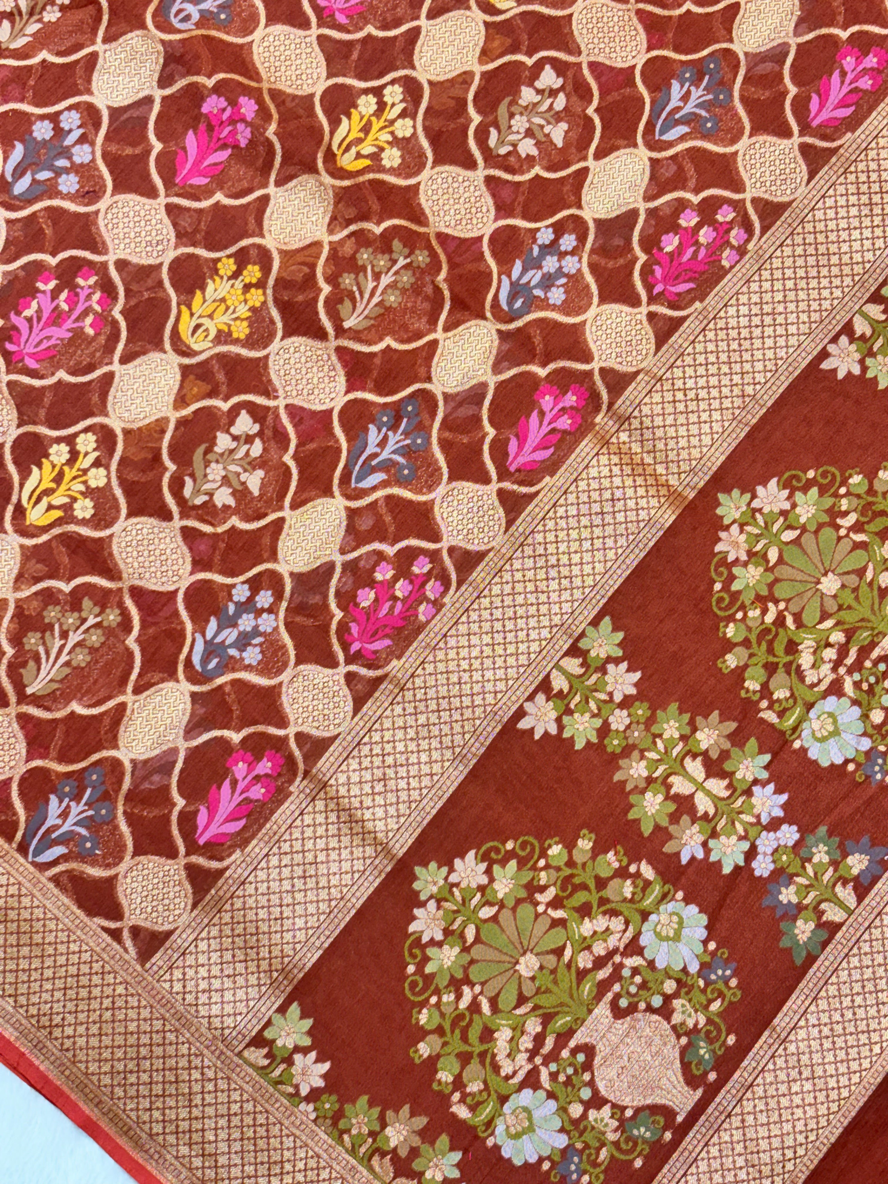 Light Brown Shade Pure Cotton Inspired Jamdani Handwoven Banarasi Saree