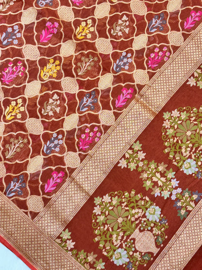 Light Brown Shade Pure Cotton Inspired Jamdani Handwoven Banarasi Saree