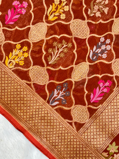 Light Brown Shade Pure Cotton Inspired Jamdani Handwoven Banarasi Saree