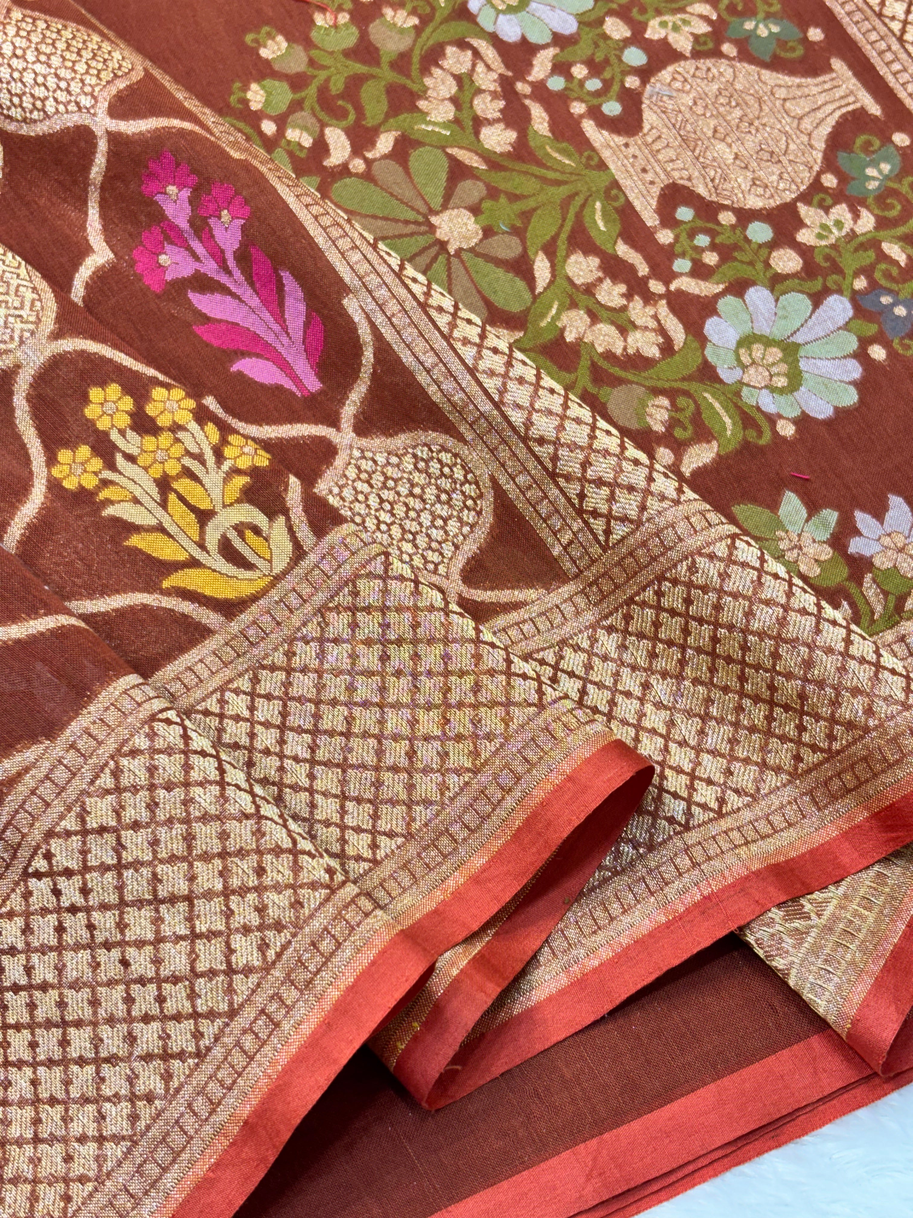 Light Brown Shade Pure Cotton Inspired Jamdani Handwoven Banarasi Saree