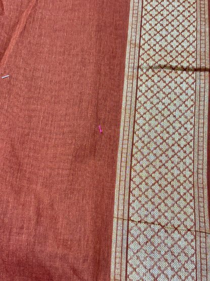 Light Brown Shade Pure Cotton Inspired Jamdani Handwoven Banarasi Saree