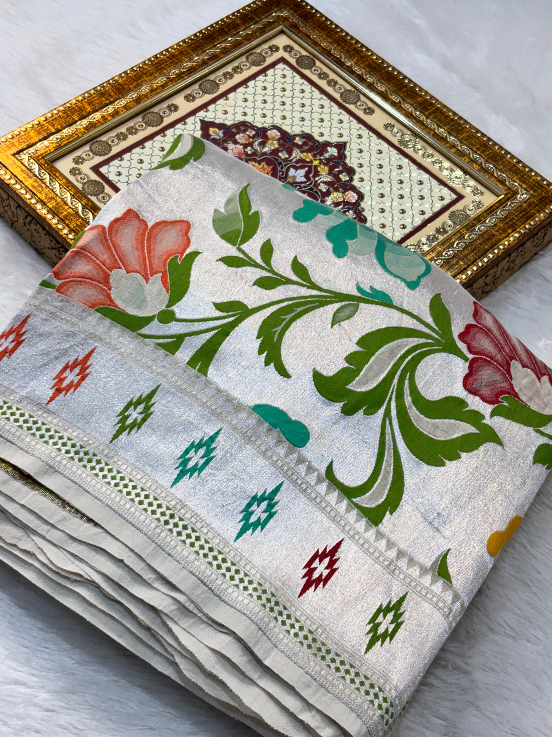Luxury White Pure Khaddi Georgette Silk Banarasi Saree