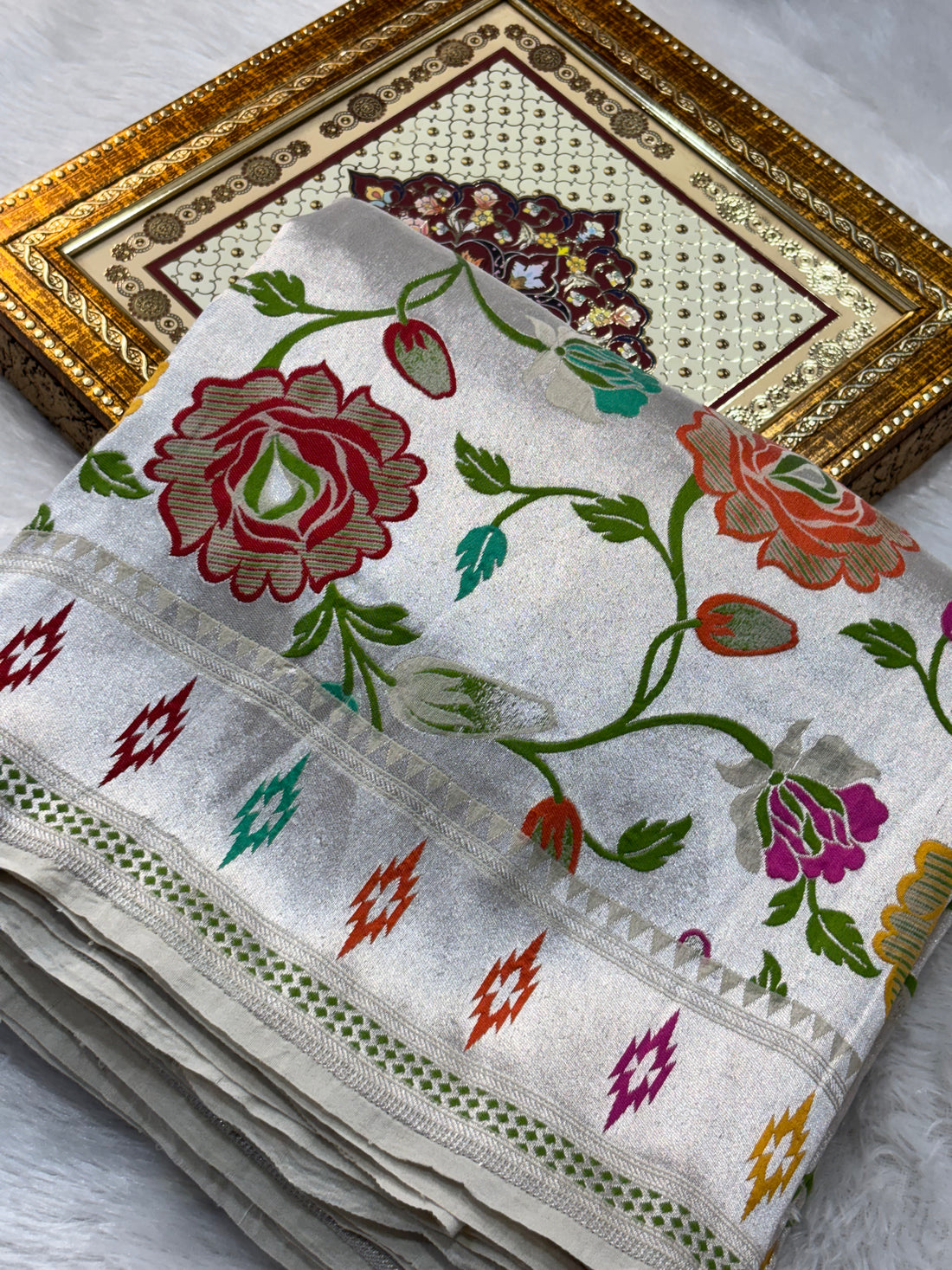 Premium White Pure Khaddi Georgette Banarasi Saree
