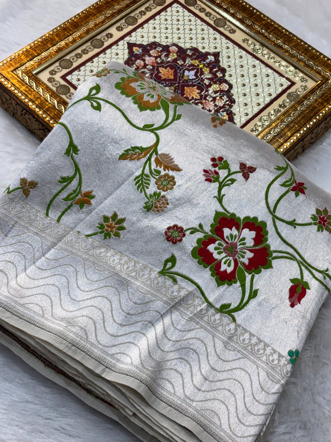 Royal White Pure Khaddi Georgette Banarasi Saree