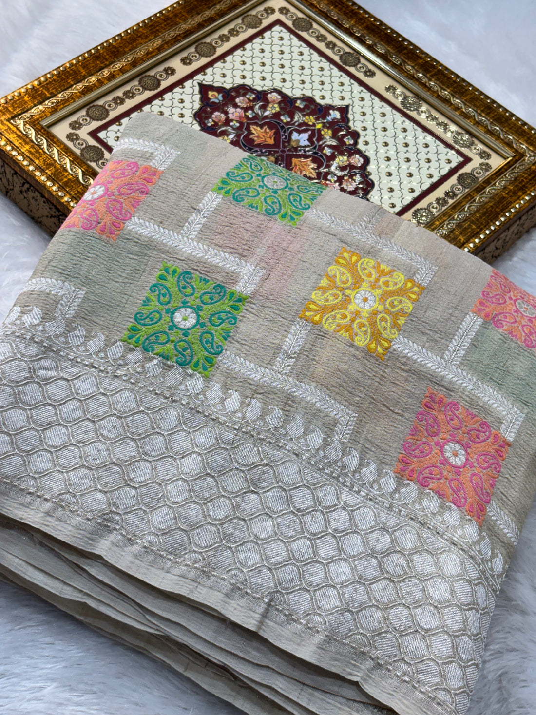 Traditional Motifs Pure Tussar Georgette Silk Banarasi Saree