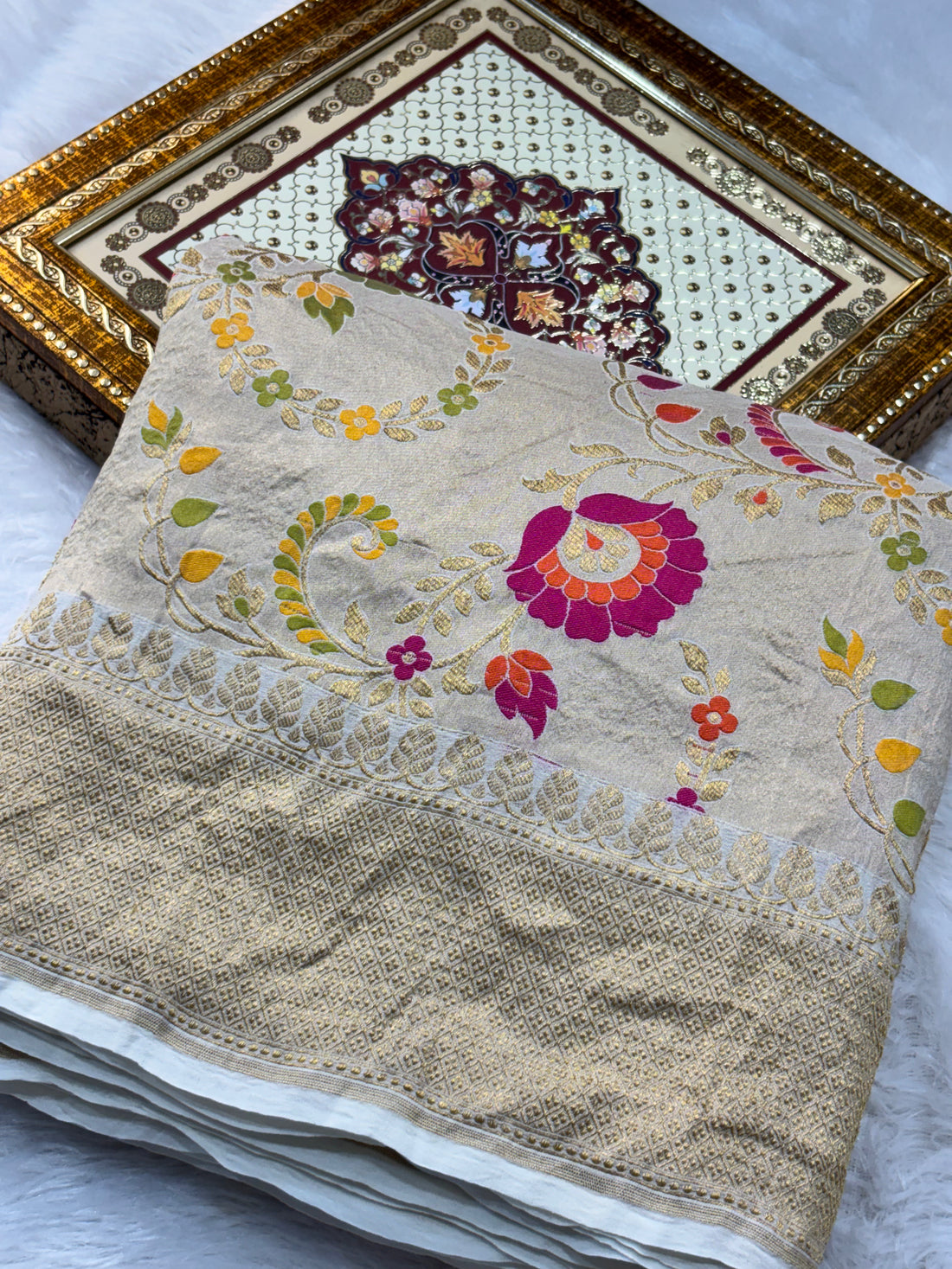 Traditional Shade Pure Tussar Georgette Silk Banarasi Saree