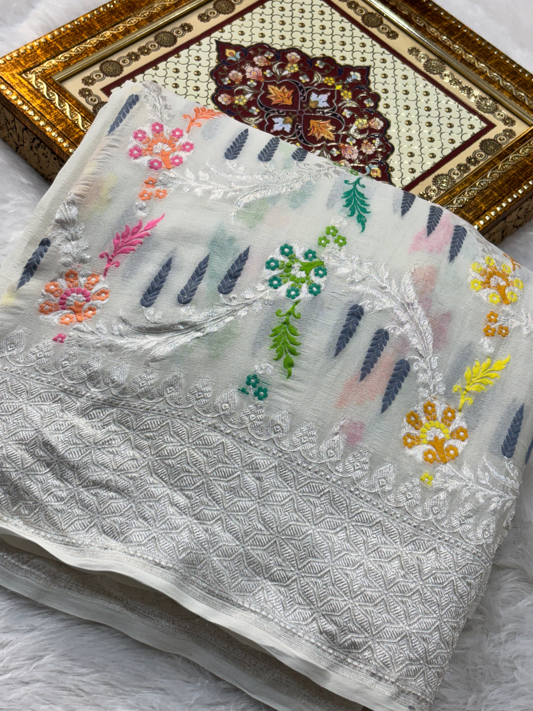 Natural Shade Pure Tussar Georgette Silk Banarasi Saree