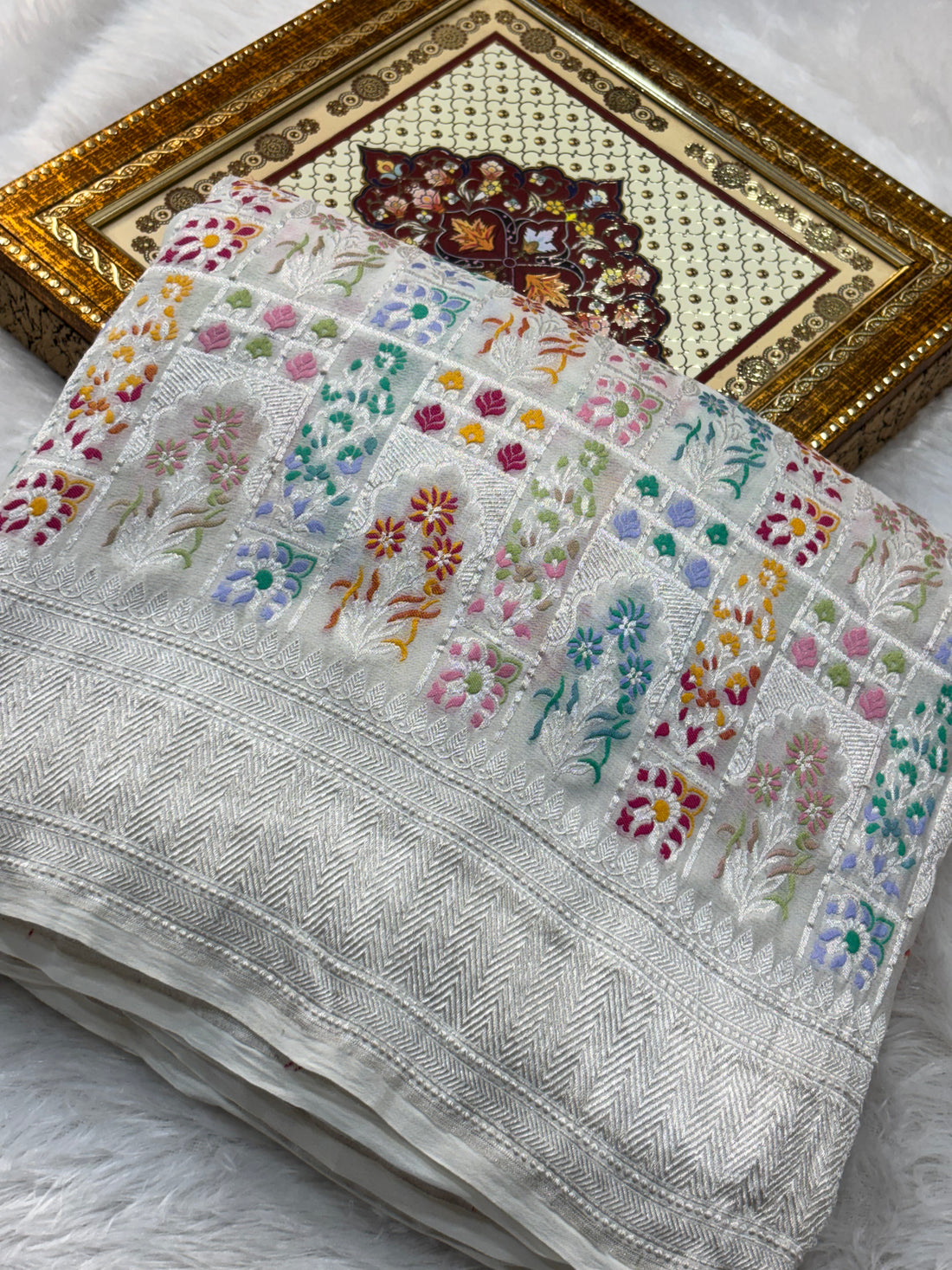 Natural Shade Pure Tussar Georgette Silk Banarasi Saree