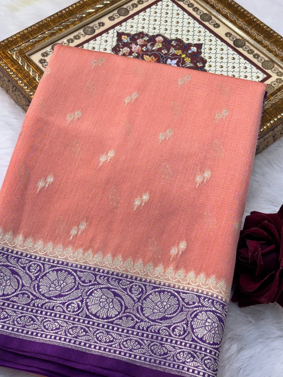 Light Orange Pure Monga Silk Banarasi Saree