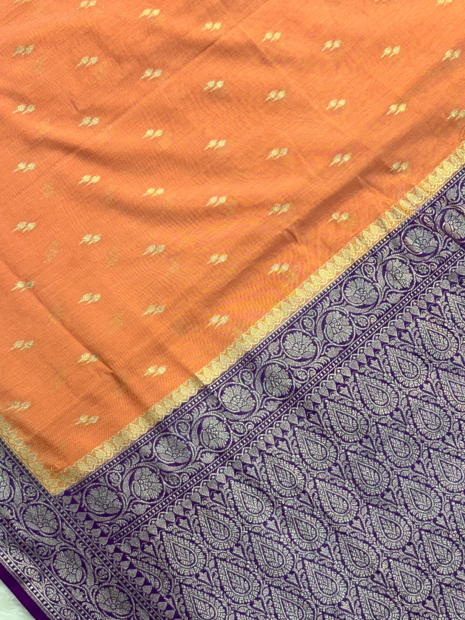 Light Orange Pure Monga Silk Banarasi Saree