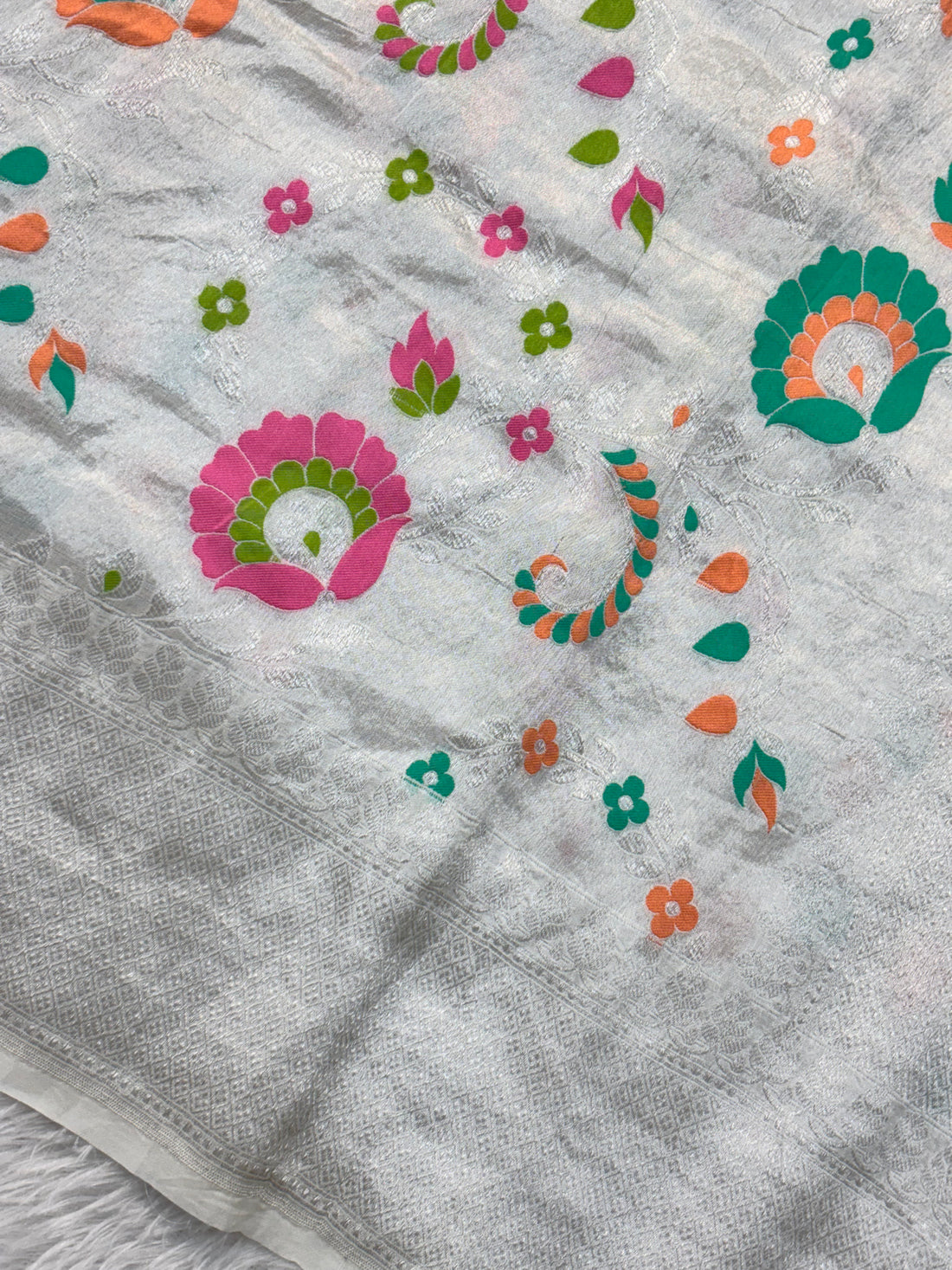 Baby Grey Pure Tussar Georgette Silk Banarasi Saree