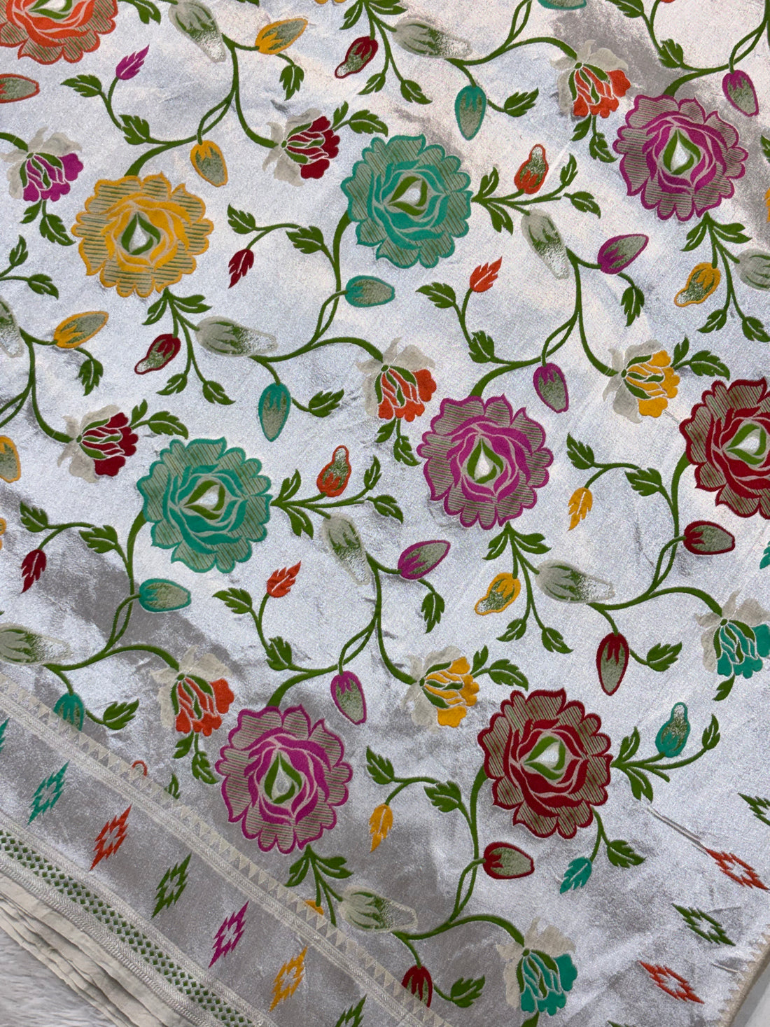 Premium White Pure Khaddi Georgette Banarasi Saree